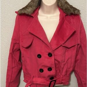 Wool double breasted jacket with detachable fake fur collar S M new with tag